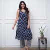 Blue floral printed Straight 2-Piece Collection - Kurti & Pant - Cotton - Dark Blue