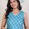 Blue floral printed Straight 2-Piece Collection - Kurti & Pant - Cotton - Sky Blue