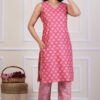 Blue floral printed Straight 2-Piece Collection - Kurti & Pant - Cotton - Pink